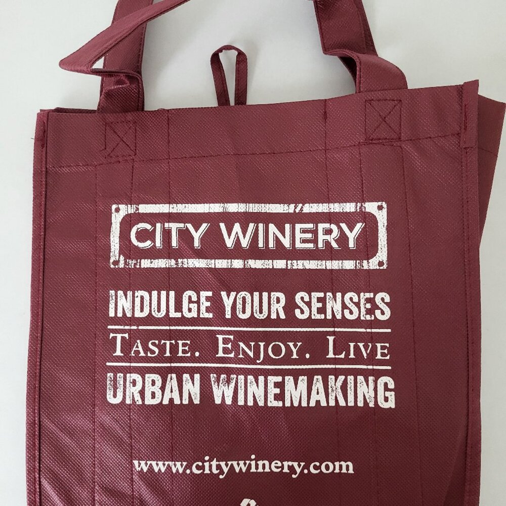 6 Wine bottle Fabric Reusable Eco Friendly Bag City Winery Burgundy